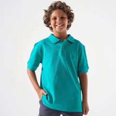 Basic Turquoise Cotton Short-Sleeved Polo Shirt
