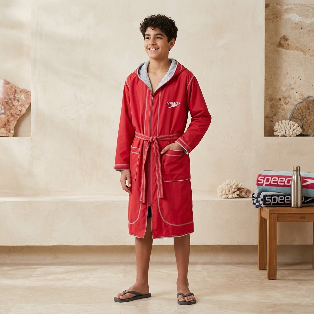 Basic Red & Grey Waterproof Swim Robe