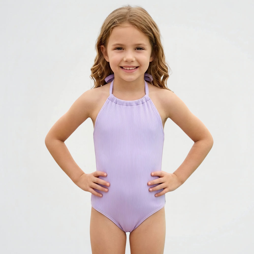 Basic Striped Light Purple Swimsuit