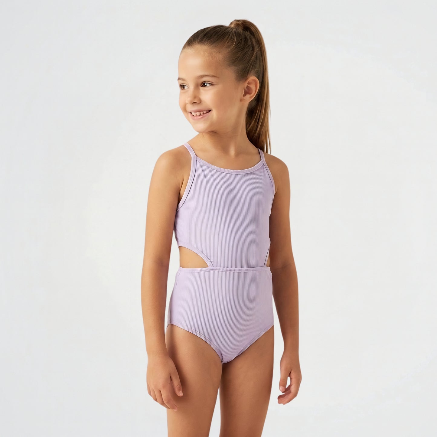 Basic Striped Light Purple Swimsuit (Model 2)
