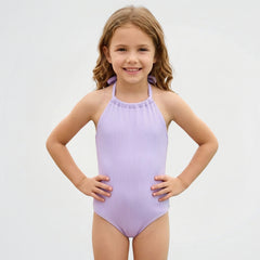Basic Striped Light Purple Swimsuit