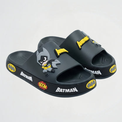 Black Batman slides with character and logo details on a light gray background
