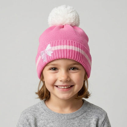 Bowknot Striped Pink Fleece Ice Cap