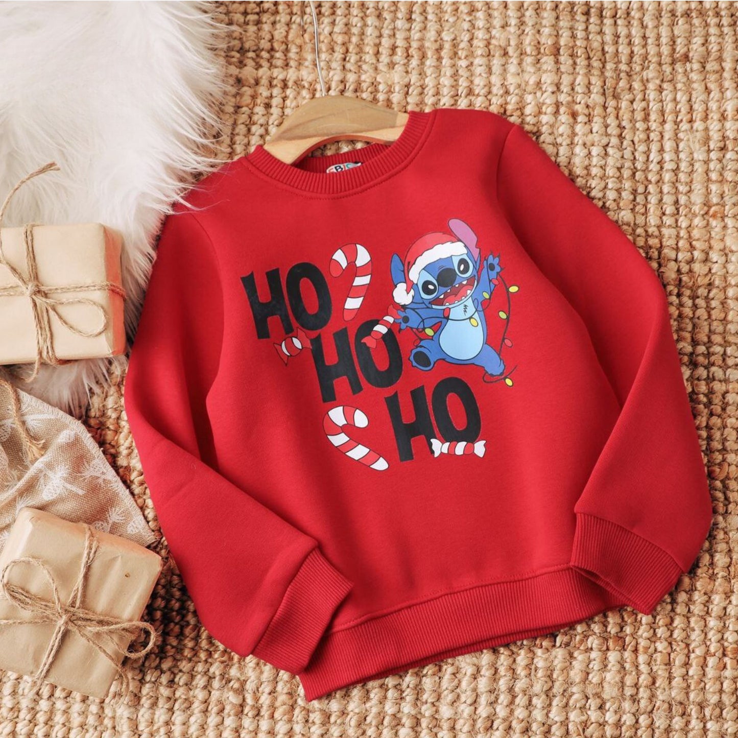 Santa Stitch Red Cotton Sweatshirt