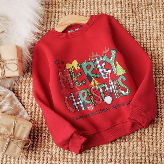 Merry Christmas Alphabet Red Cotton Sweatshirt