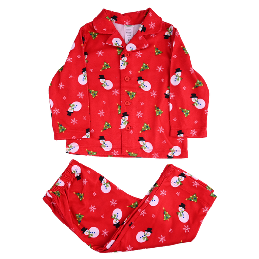 Christmas Snowman Red Fleece Pyjama Set (Model 11)