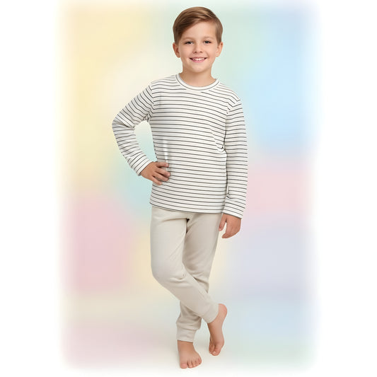 Cream Stripes Fleece Pyjama Set