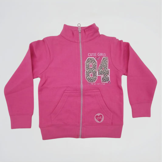 Basic Fuchsia Cotton Zip Sweatshirt