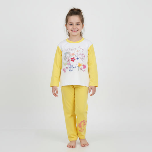 Cute Flowers Yellow Cotton Pyjama Set