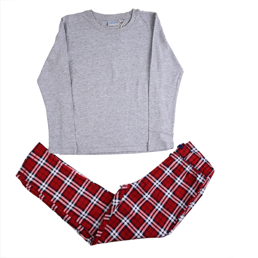 Alive Grey/Red/White Caro Pattern Cotton Pyjama Set