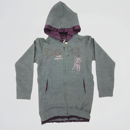 Dance With Elegance Grey Cotton Zip Hoodie
