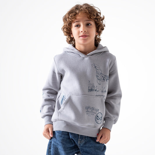 Spiderman Grey Cotton Hoodie