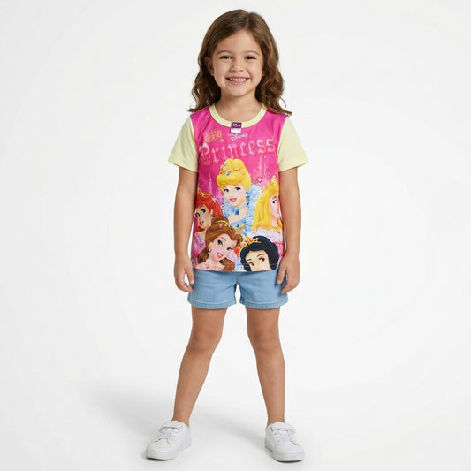Disney Princess Yellow Cotton T-Shirt (Model 1)