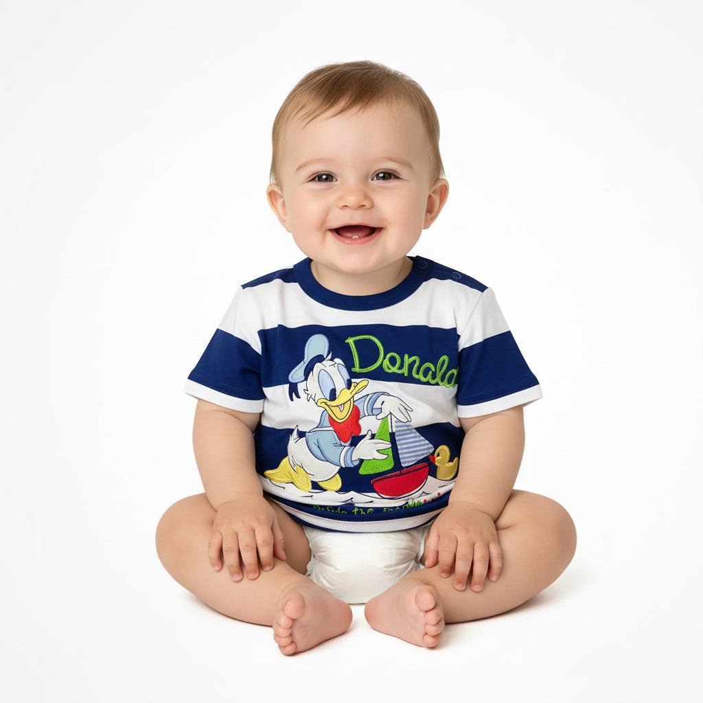 Donald Duck Striped White/Blue Cotton T-Shirt