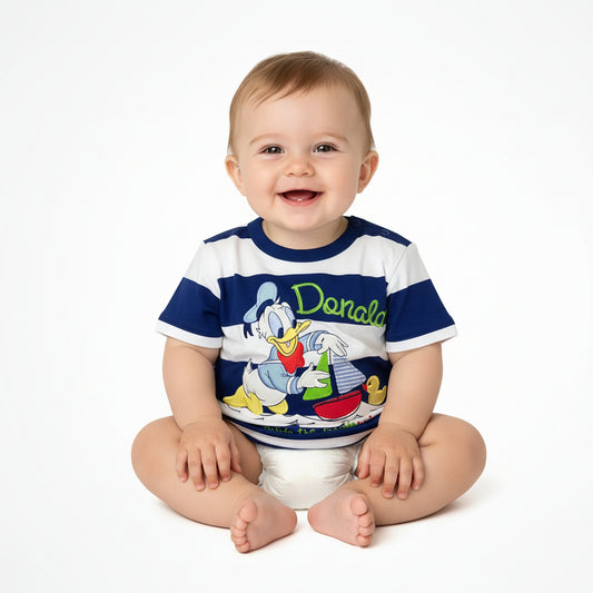 Donald Duck Striped White/Blue Cotton T-Shirt