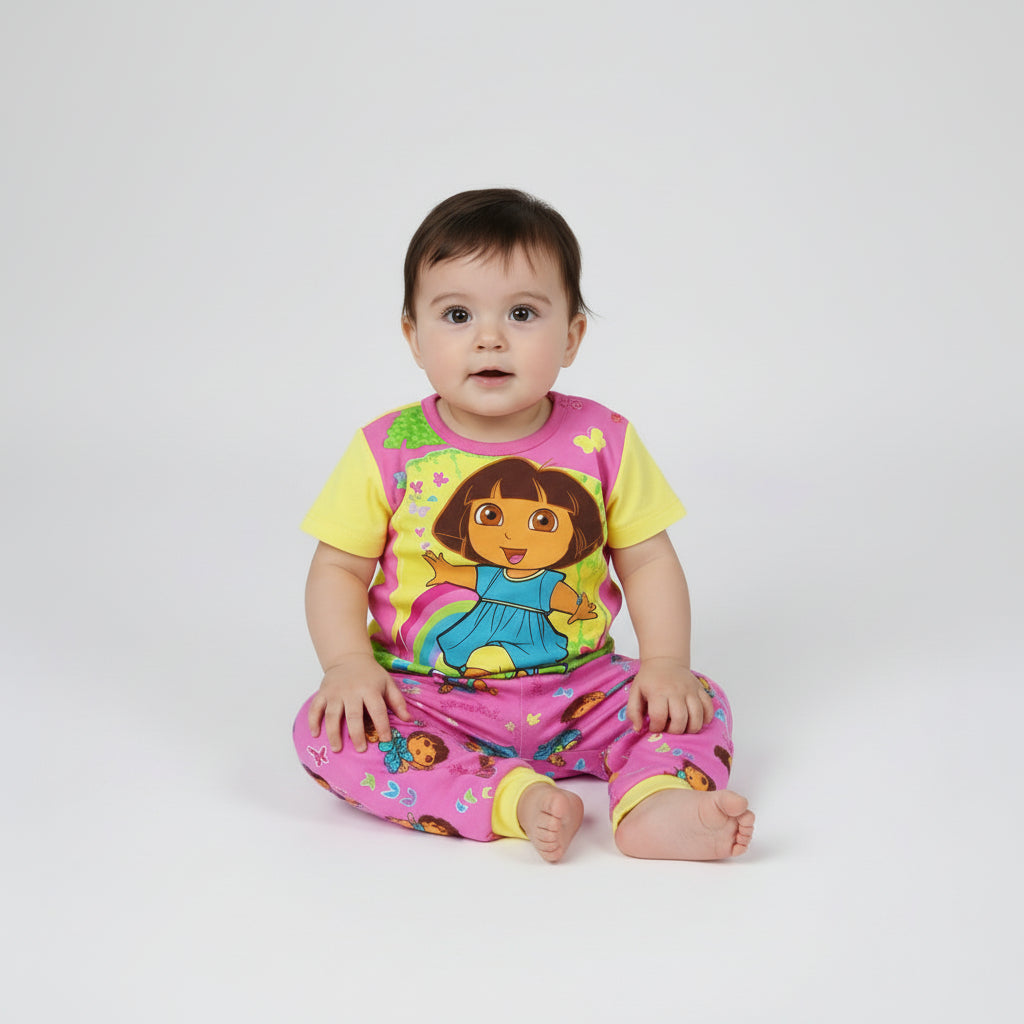 Dora The Explorer Pink/Yellow Cotton Pyjama Set