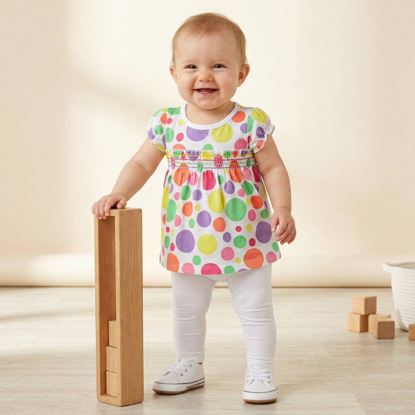 Dots Colorful White Cotton Blouse