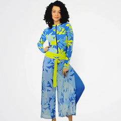 Leaves Light Blue Rash Guard Swimsuit