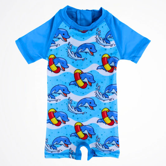Dolphin Light Blue Rash Guard Swimsuit