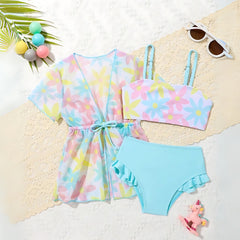 Floral Light Blue Bikini Coverup Set