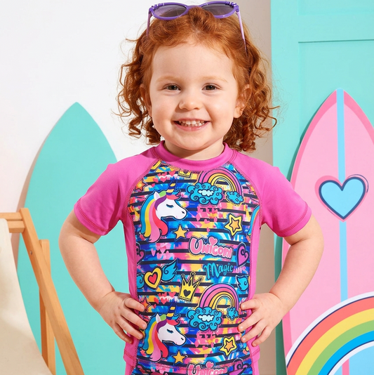 Unicorn Magic Fuchsia Rash Guard Swimsuit