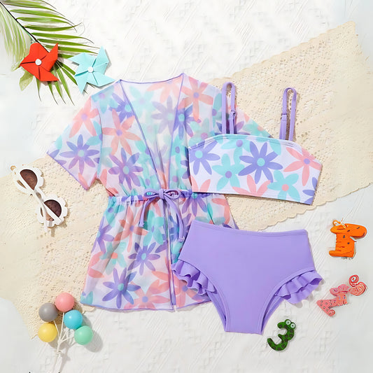 Floral Purple Bikini Coverup Set
