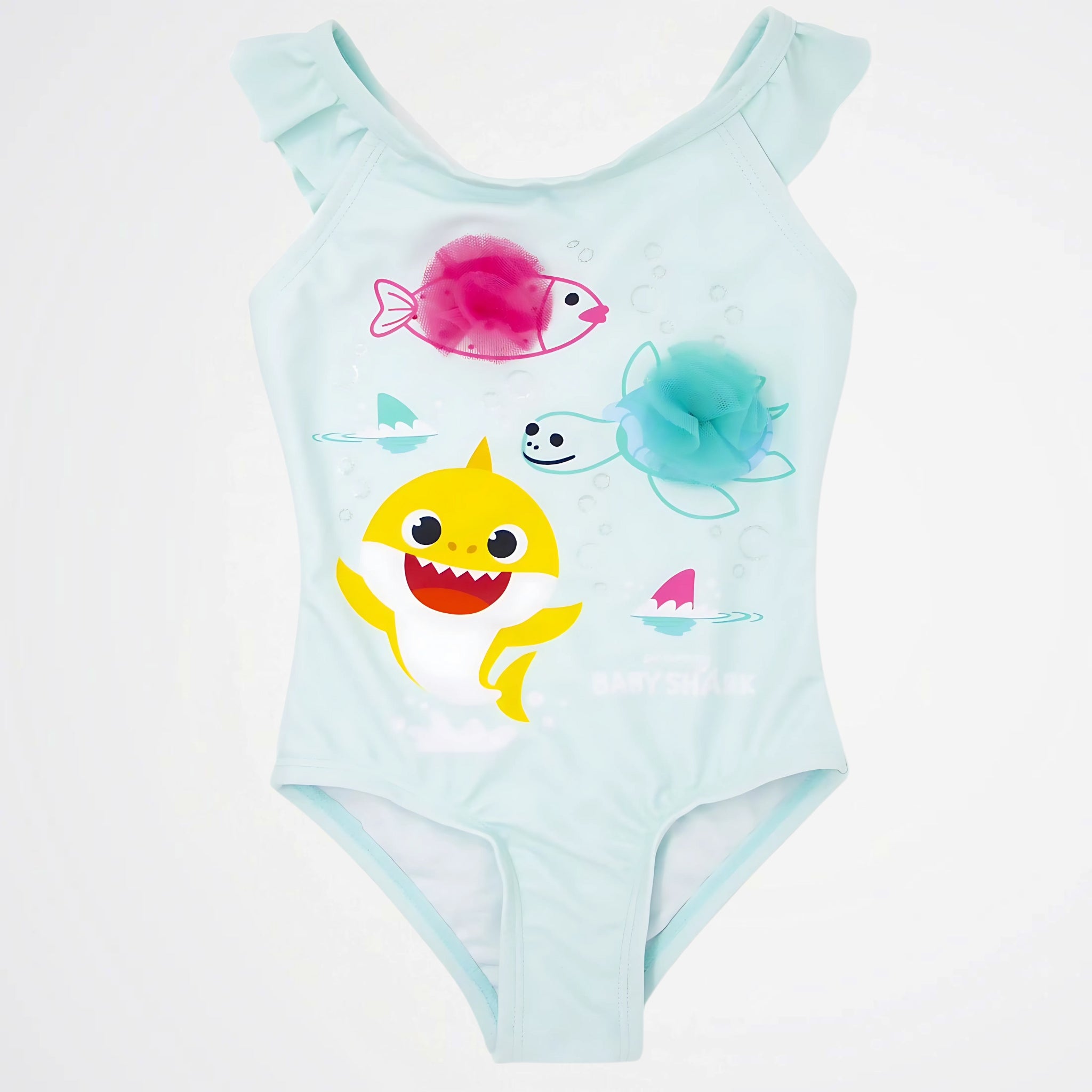Babyhug Half Raglan Sleeves Legged Swimsuit With Dino Print & Cap - Light Blue