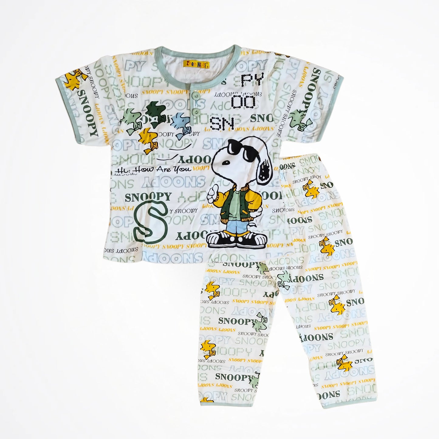 Snoopy White/Olive Cotton Pyjama Set