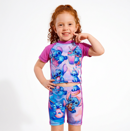 Stitch Fuchsia Rash Guard Swimsuit