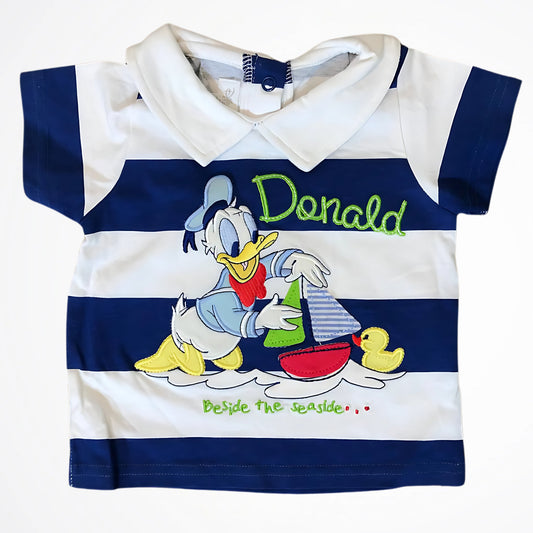 Donald Duck Striped White/Blue Cotton T-Shirt