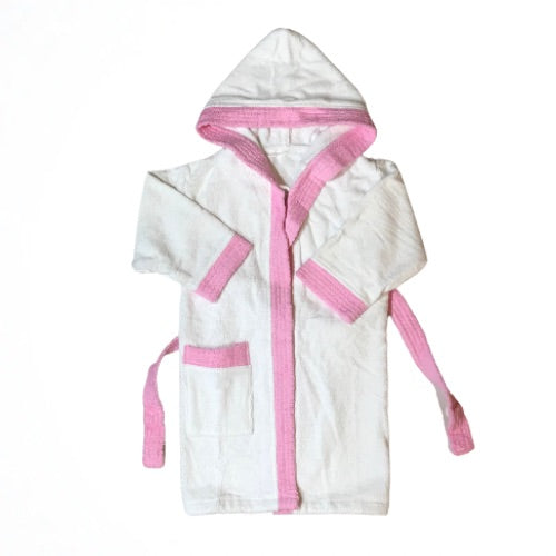 Basic White & Pink Cotton Swim Robe