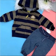 Carter's Striped Navy Olive Fleece Pyjama Set