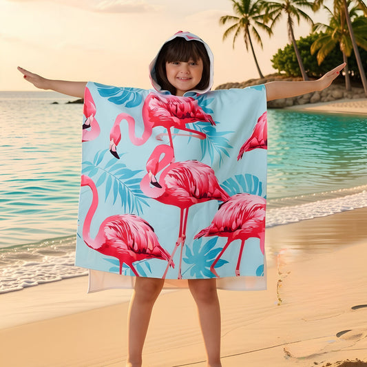 Flamingo Light Blue Microfiber Beach Poncho