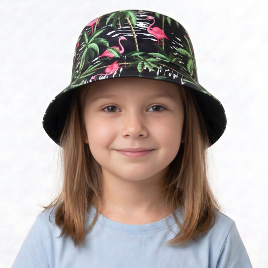 Flamingo Tropical Black Bucket Hat