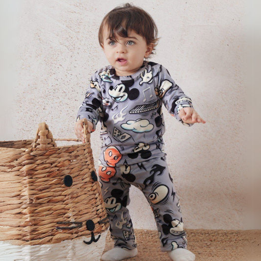 Mickey Mouse Grey Fleece Pyjama Set