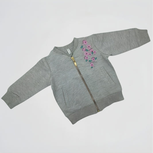 Floral Grey Cotton Zip Hoodie