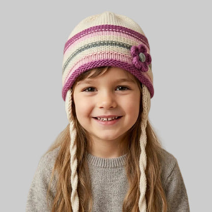 Flower Striped White Fleece Ice Cap
