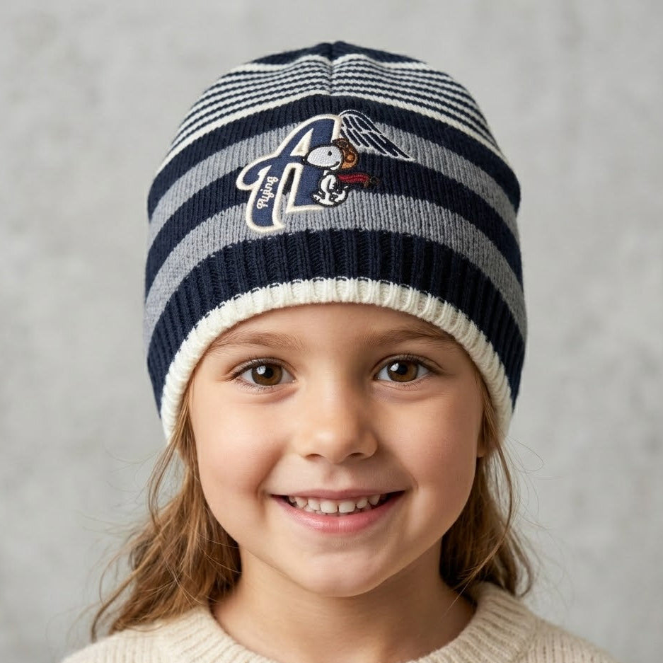 Flying Snoopy Striped Navy Fleece Ice Cap