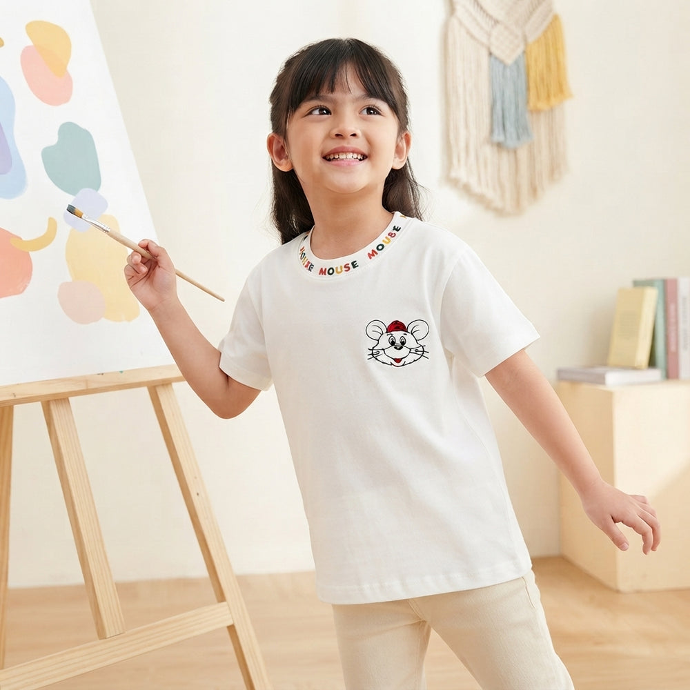 Little Mouse White Cotton T-Shirt