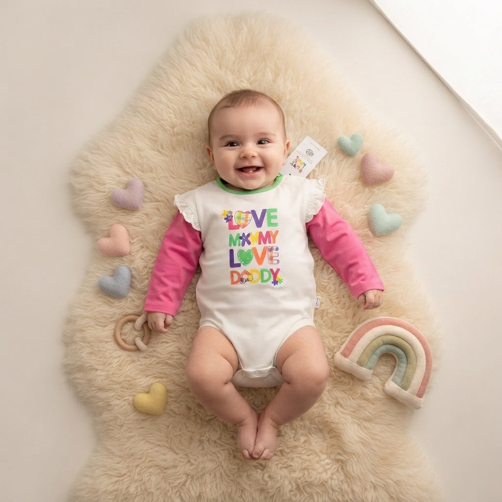 Love Mommy Love Daddy White/Fuchisa Cotton Bodysuit