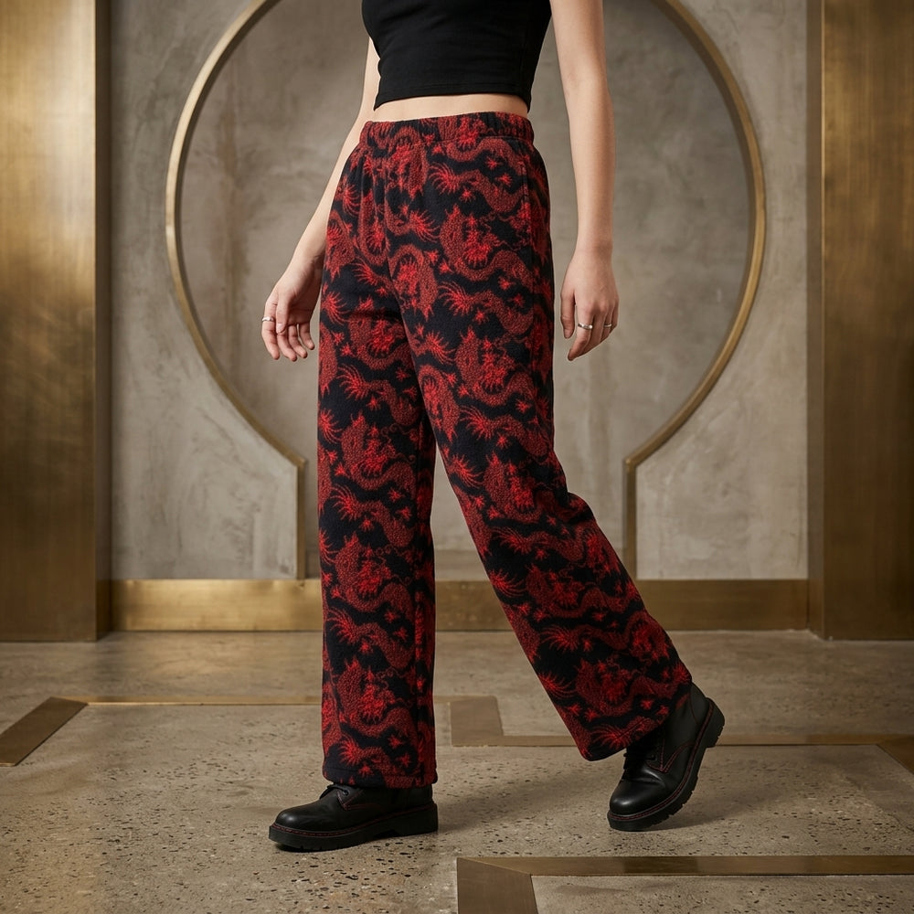 Pattern Red/Black Fleece Wide Leg Sweat Pants