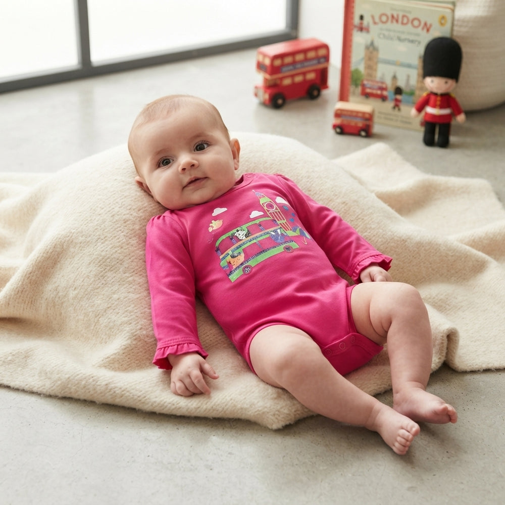 Animals Bus Red Cotton Bodysuit