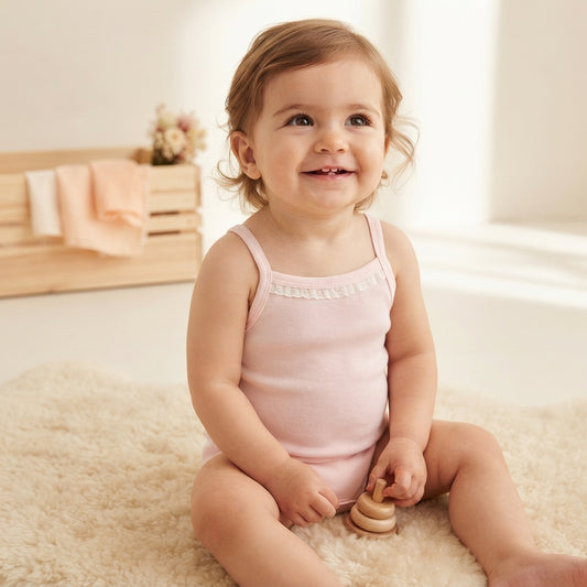 Basic Light Pink Cotton Sleeping Bodysuit