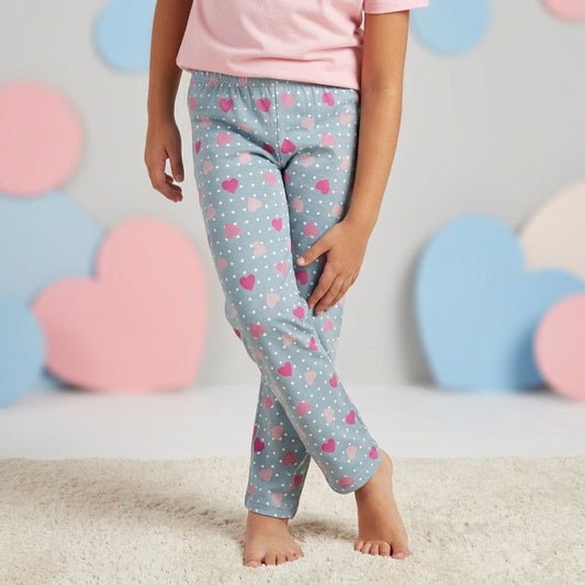 Hearts Pattern Light Blue Cotton Pyjama Pants