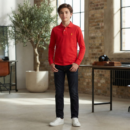 Basic Cotton Long-Sleeved Polo Shirt