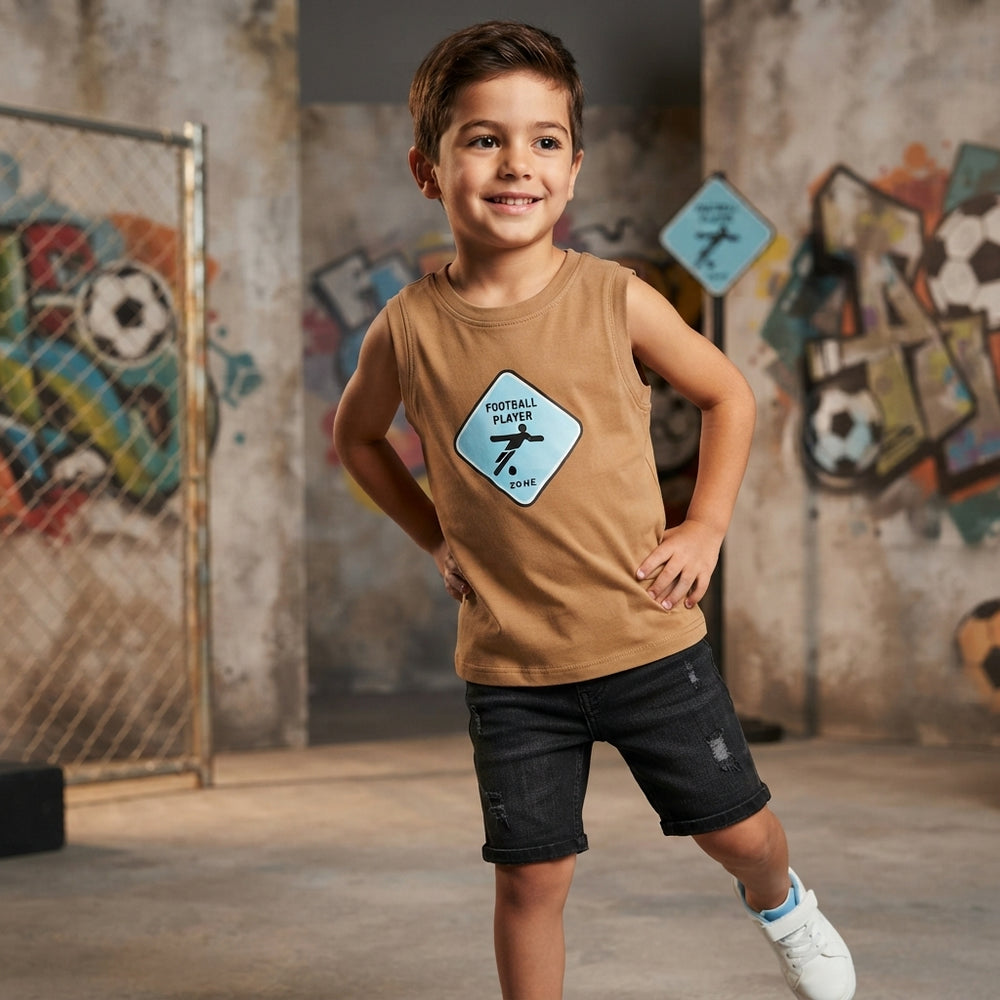 Player Zone Brown Cotton Tank Top