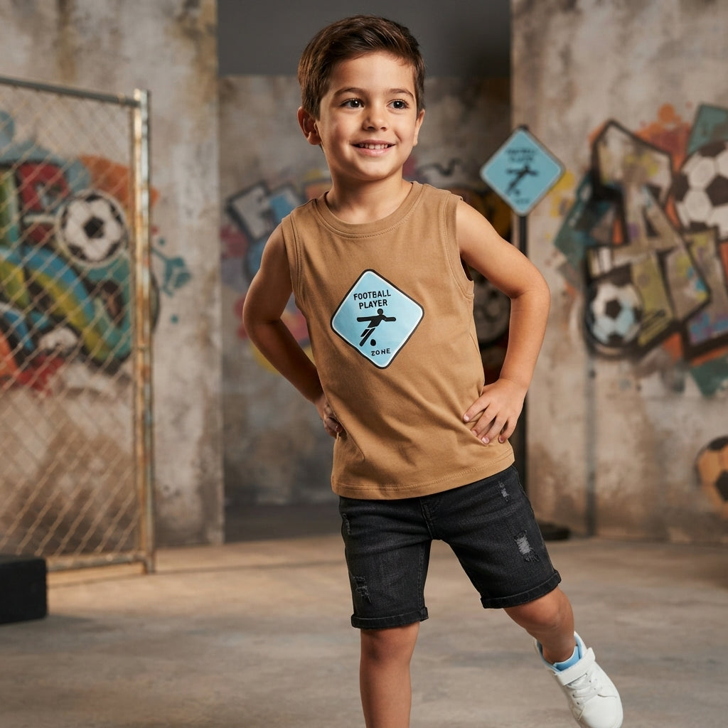 Player Zone Brown Cotton Tank Top