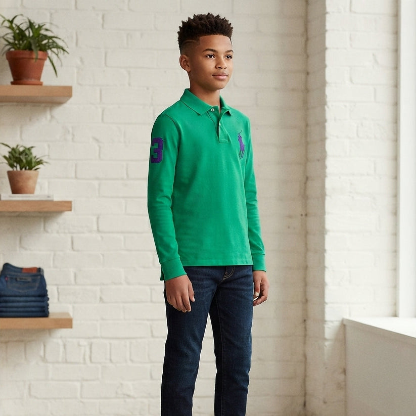 Basic Cotton Long-Sleeved Polo Shirt