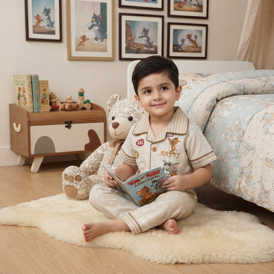 Happy Tom And Jerry Beige Cotton Pyjama Set
