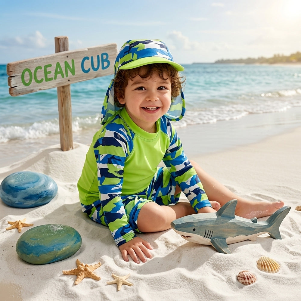 Shark Pattern Rash Guard Swim Set
